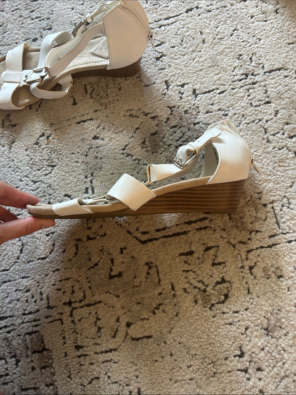 Women’s White T-Strap Buckle Sandals - Picture 5 of 6